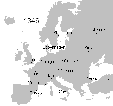 cartina dell'europa che rappresenta zone ad alto rischio di peste